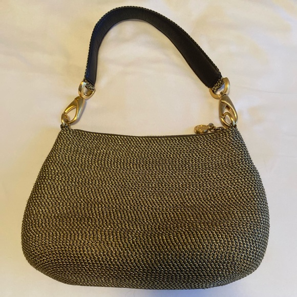 ERIC JAVITS Straw Woven Shoulder Bag Gold Black - Picture 7 of 12